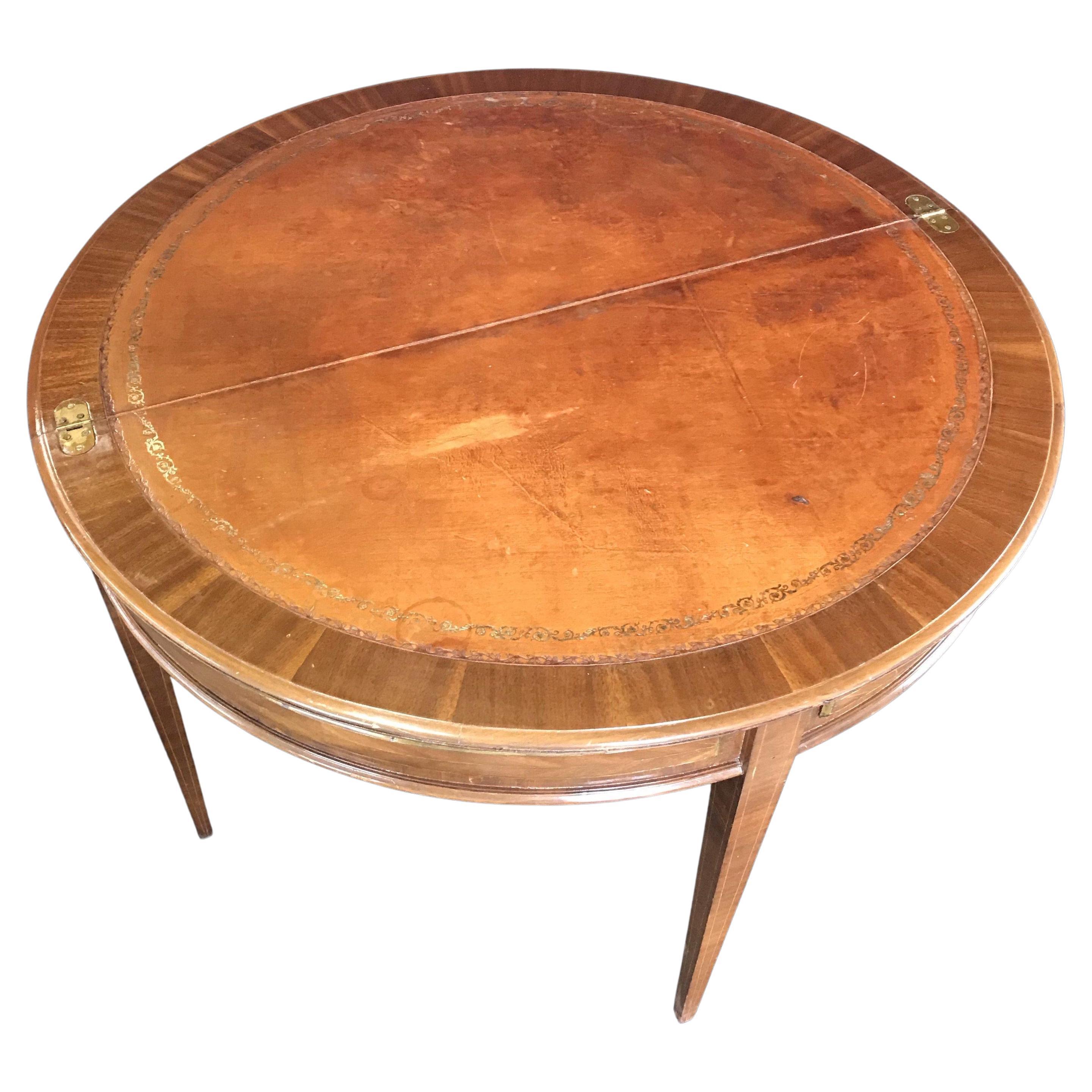 French Walnut Demilune Table Round Table with Leather Top 1