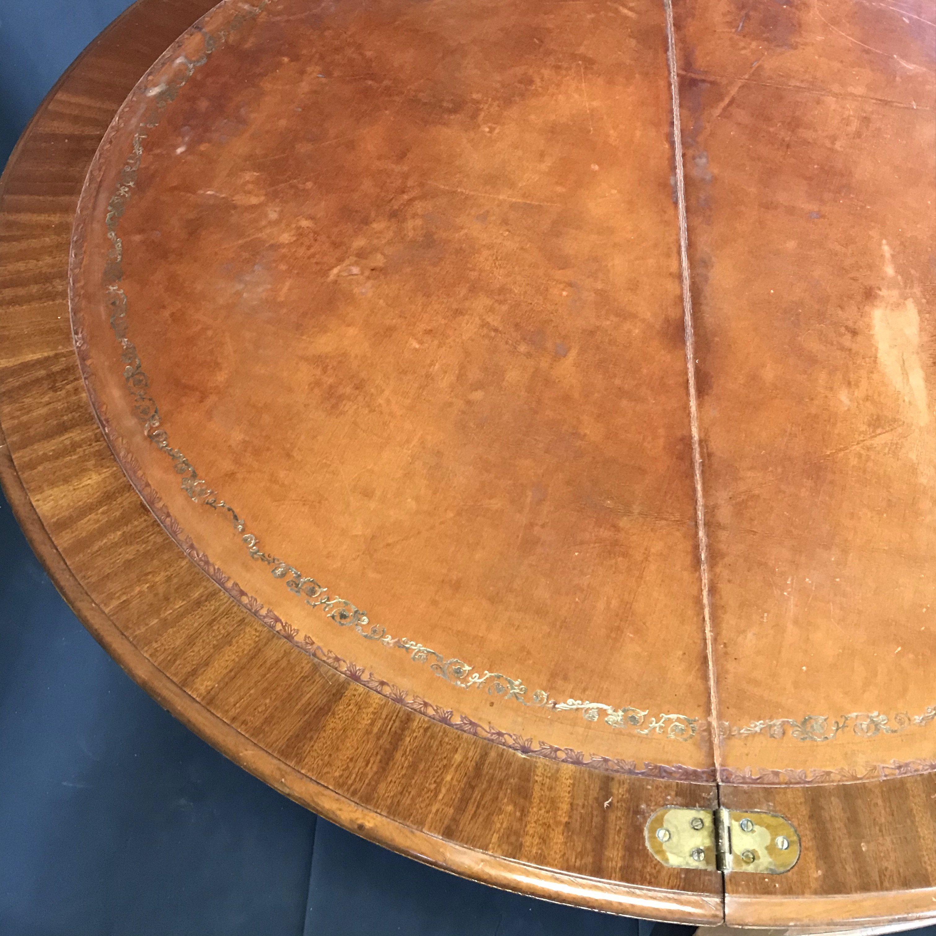 French Walnut Demilune Table Round Table with Leather Top 3