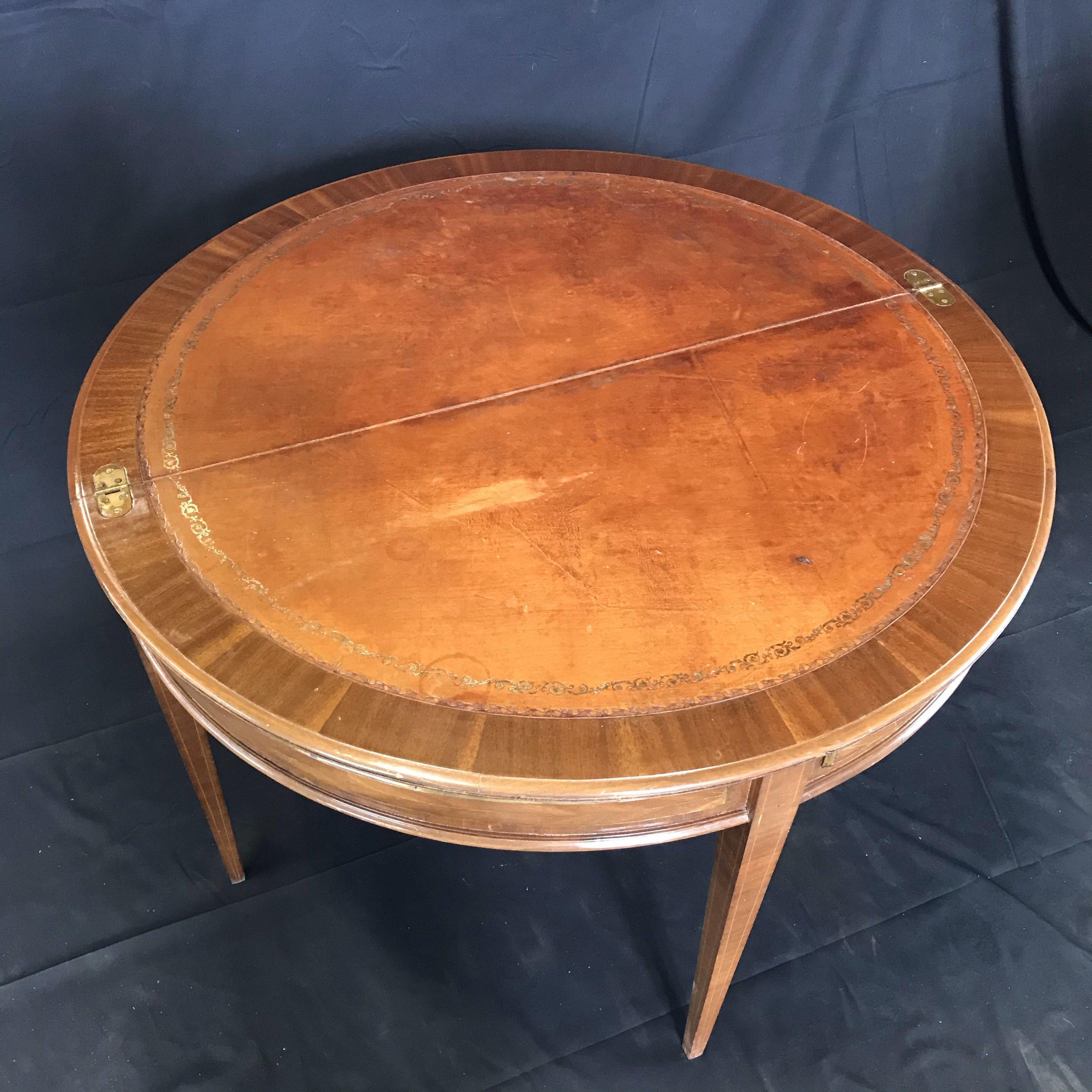 French Walnut Demilune Table Round Table with Leather Top 4