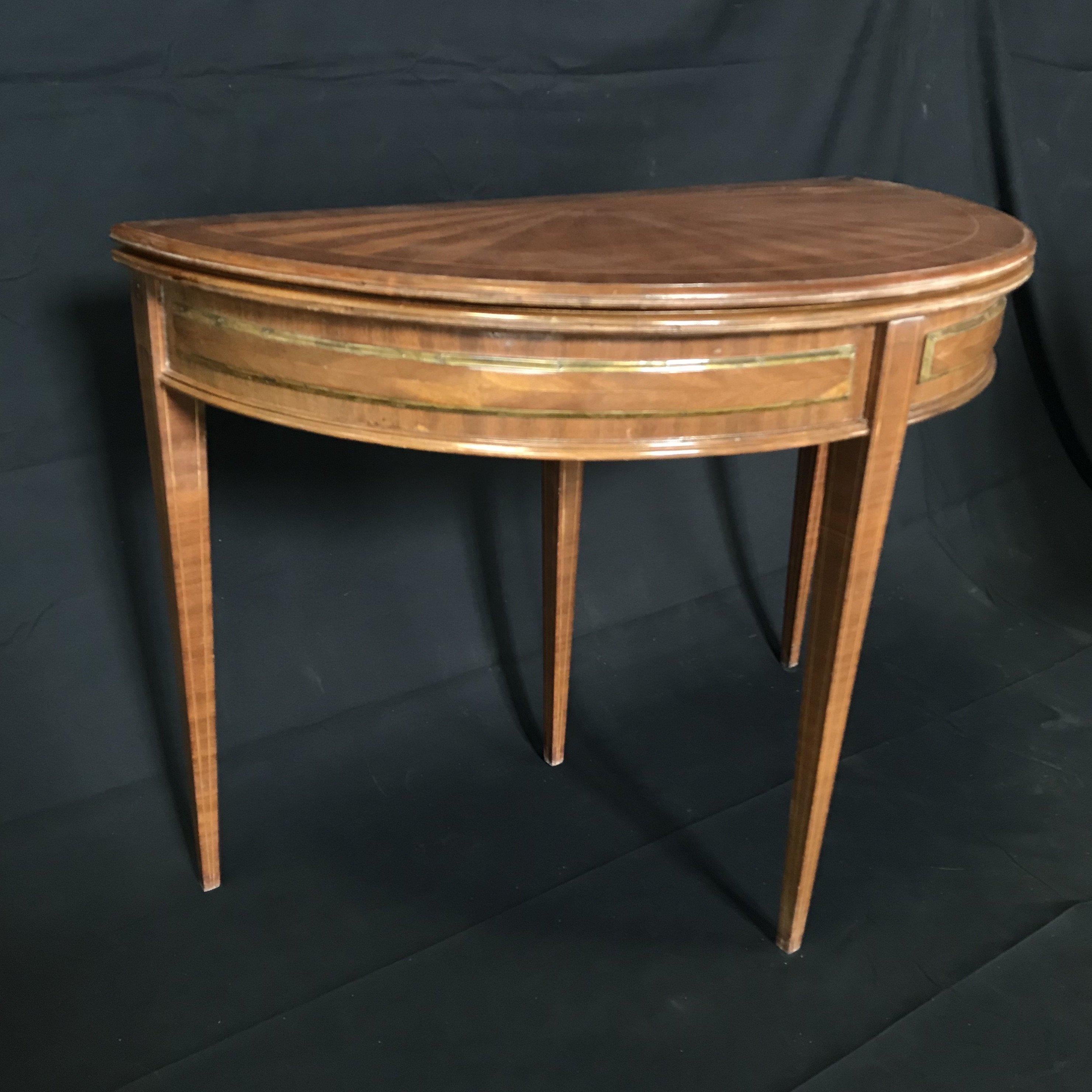 French Walnut Demilune Table Round Table with Leather Top 5