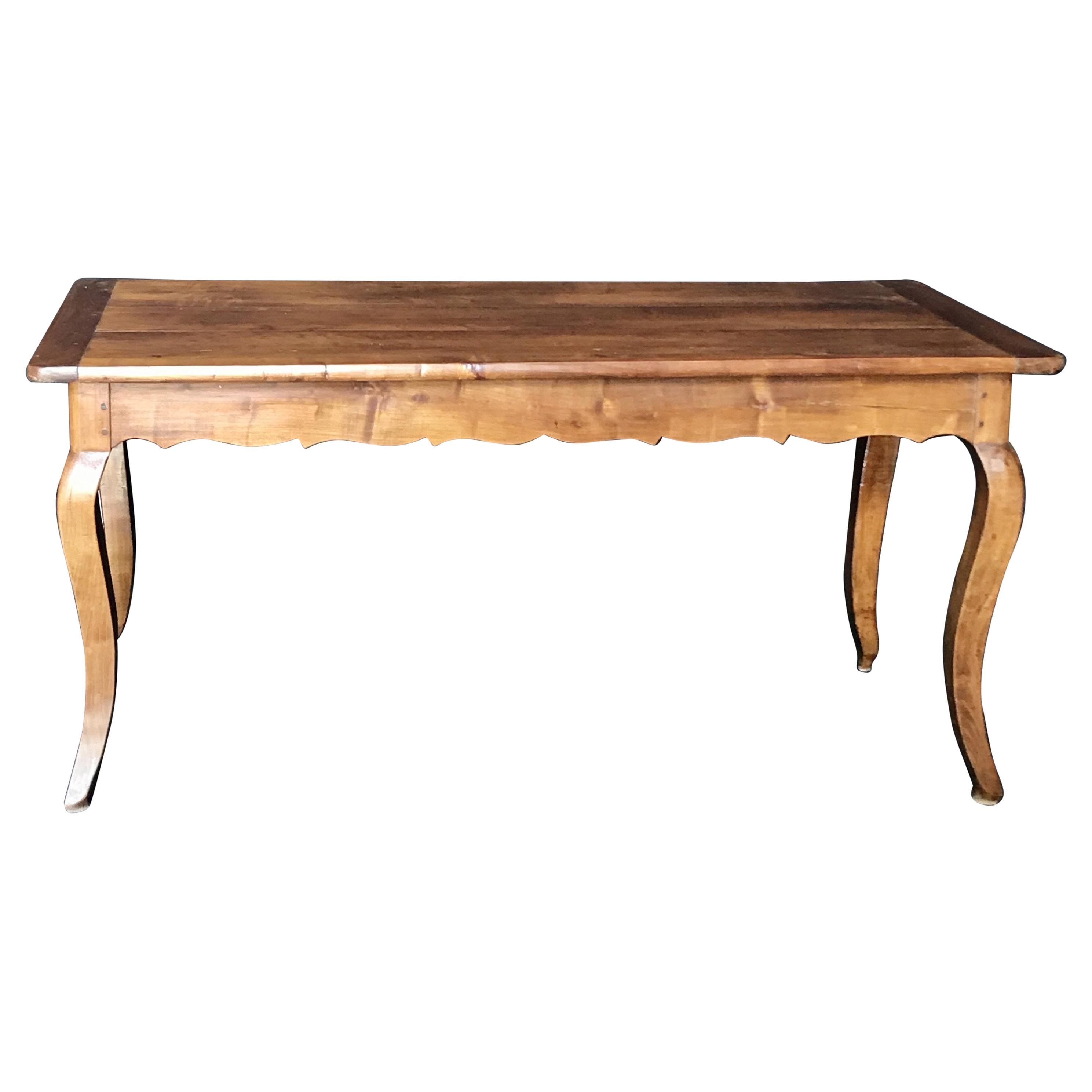 French Walnut Dining Table or Roomy Desk with Scalloped Apron
