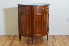 French Walnut Directoire Period Demilune 2-Door Marble-Top Cabinet