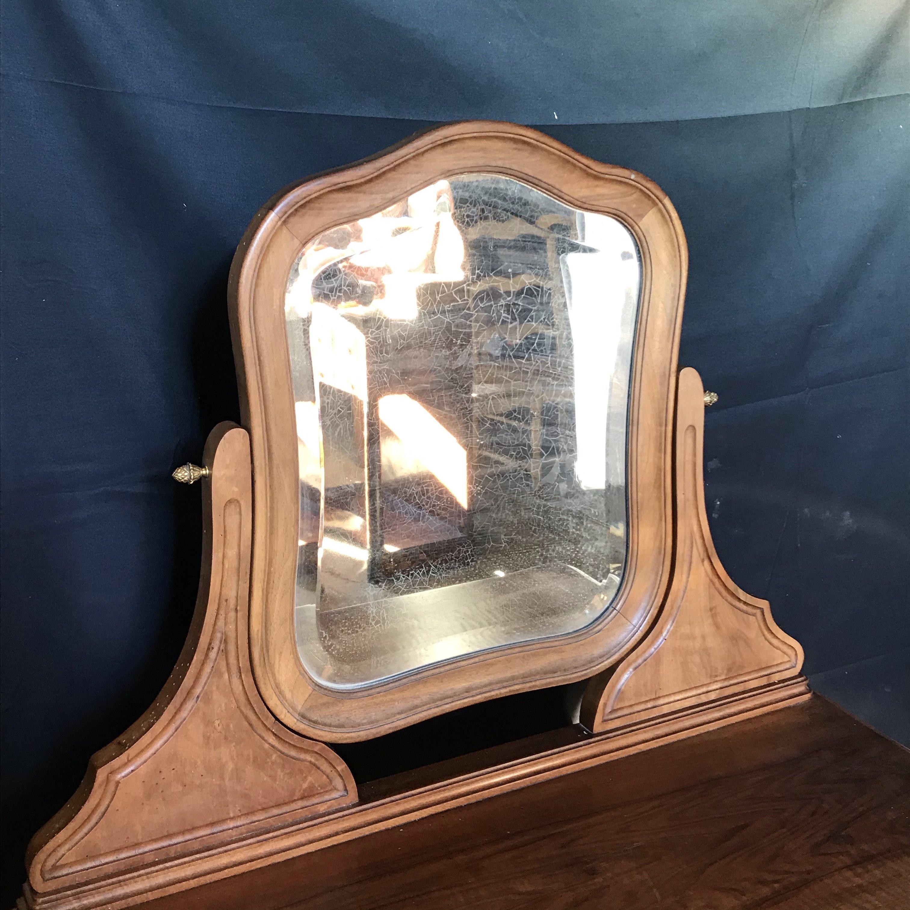 Louis XV French Walnut Dressing Table or Vanity with Beveled Mirror