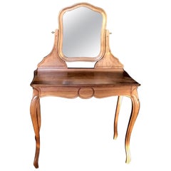 French Walnut Dressing Table or Vanity with Beveled Mirror