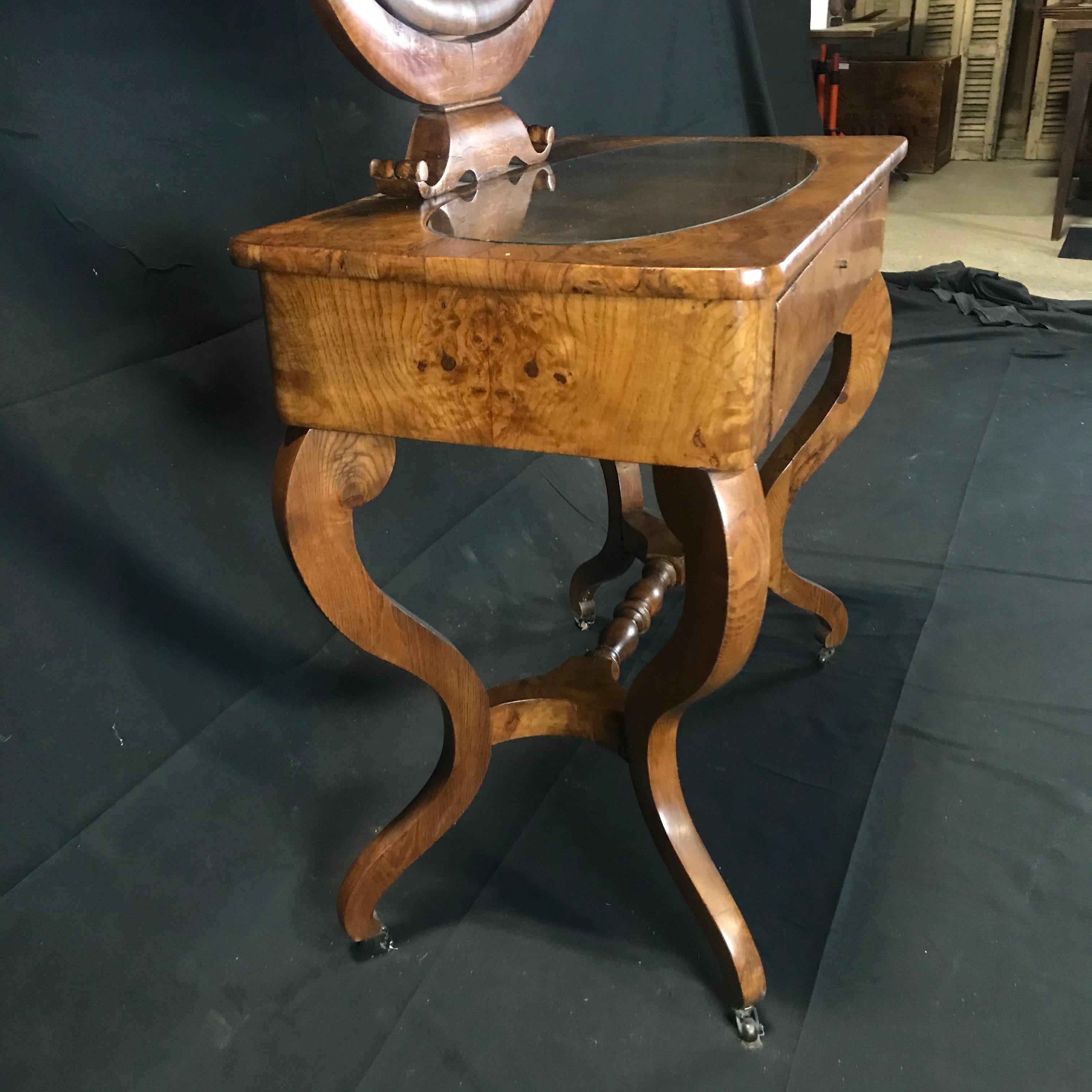 French Walnut Dressing Table with Carved Swan Neck Sides 6