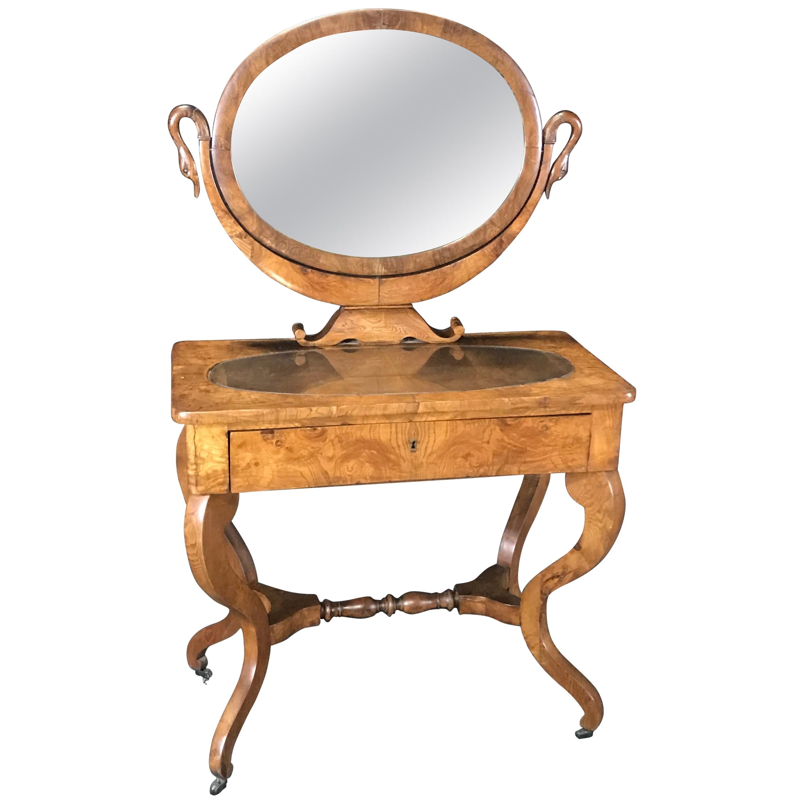 French Walnut Dressing Table with Carved Swan Neck Sides