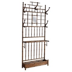French Walnut Faux Bamboo Hall Tree with Umbrella Stand, ca 1875