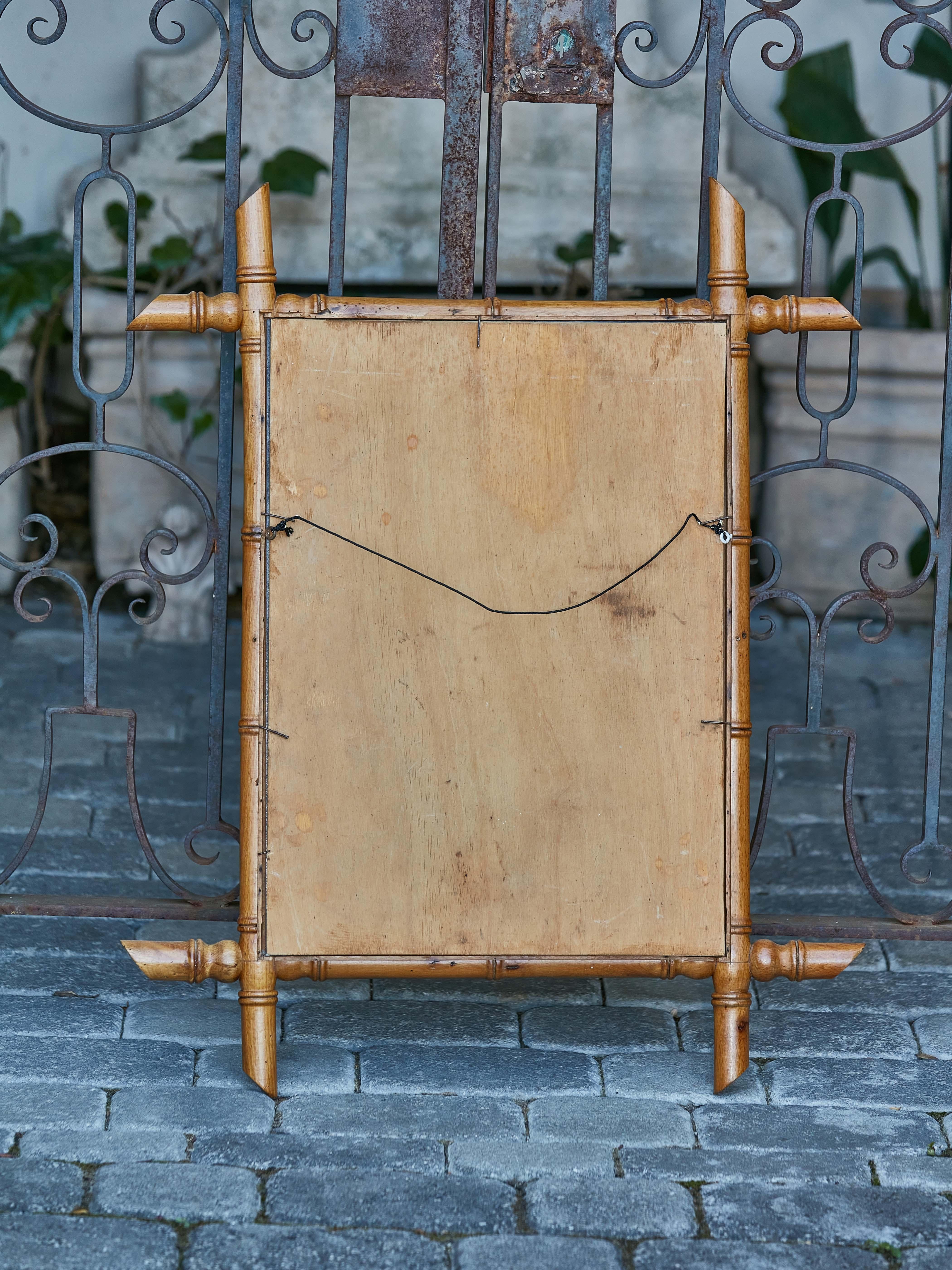 French Walnut Faux-Bamboo Mirror with Intersecting Corners, circa 1920 For Sale 8