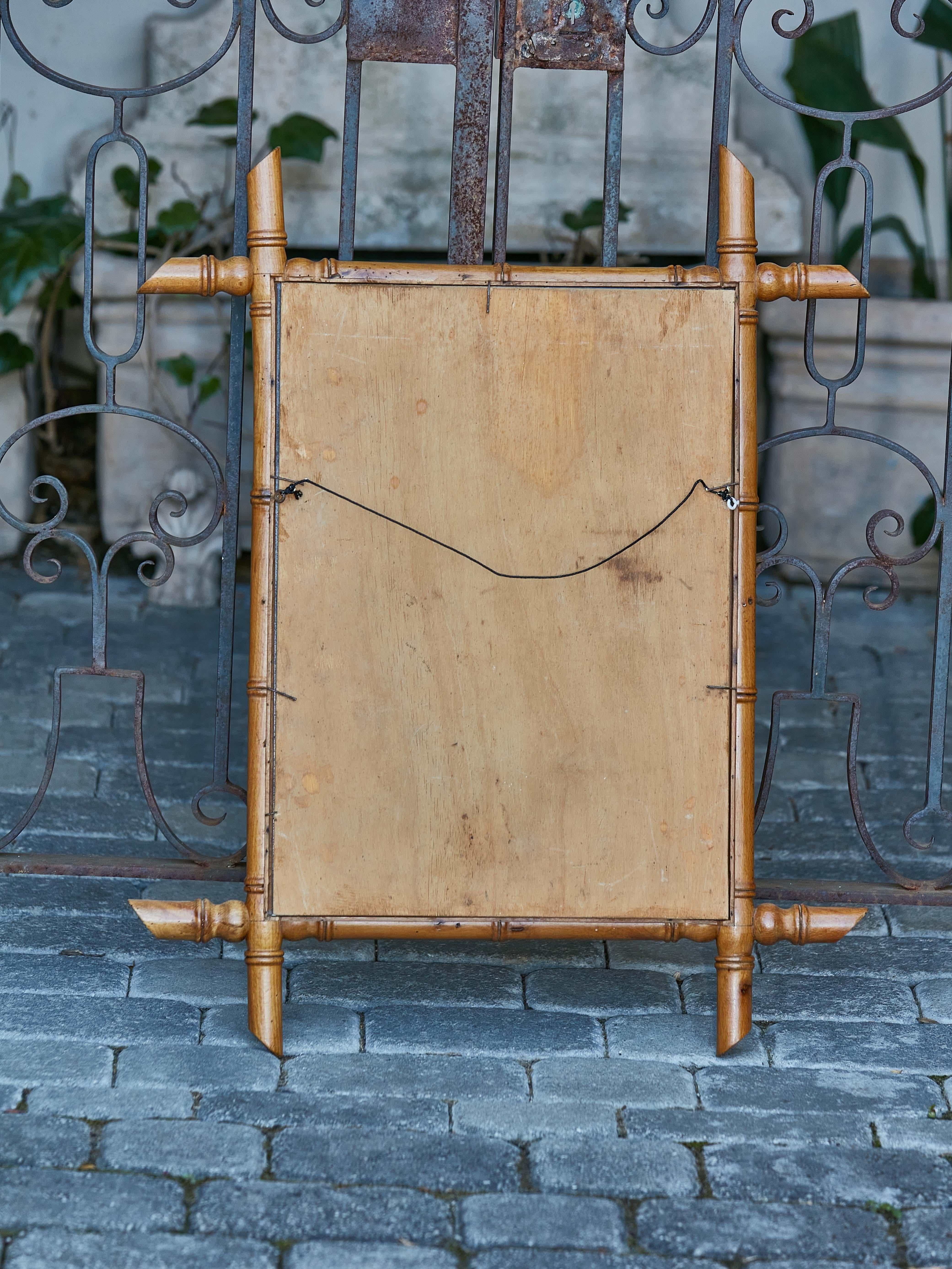 French Walnut Faux-Bamboo Mirror with Intersecting Corners, circa 1920 For Sale 9