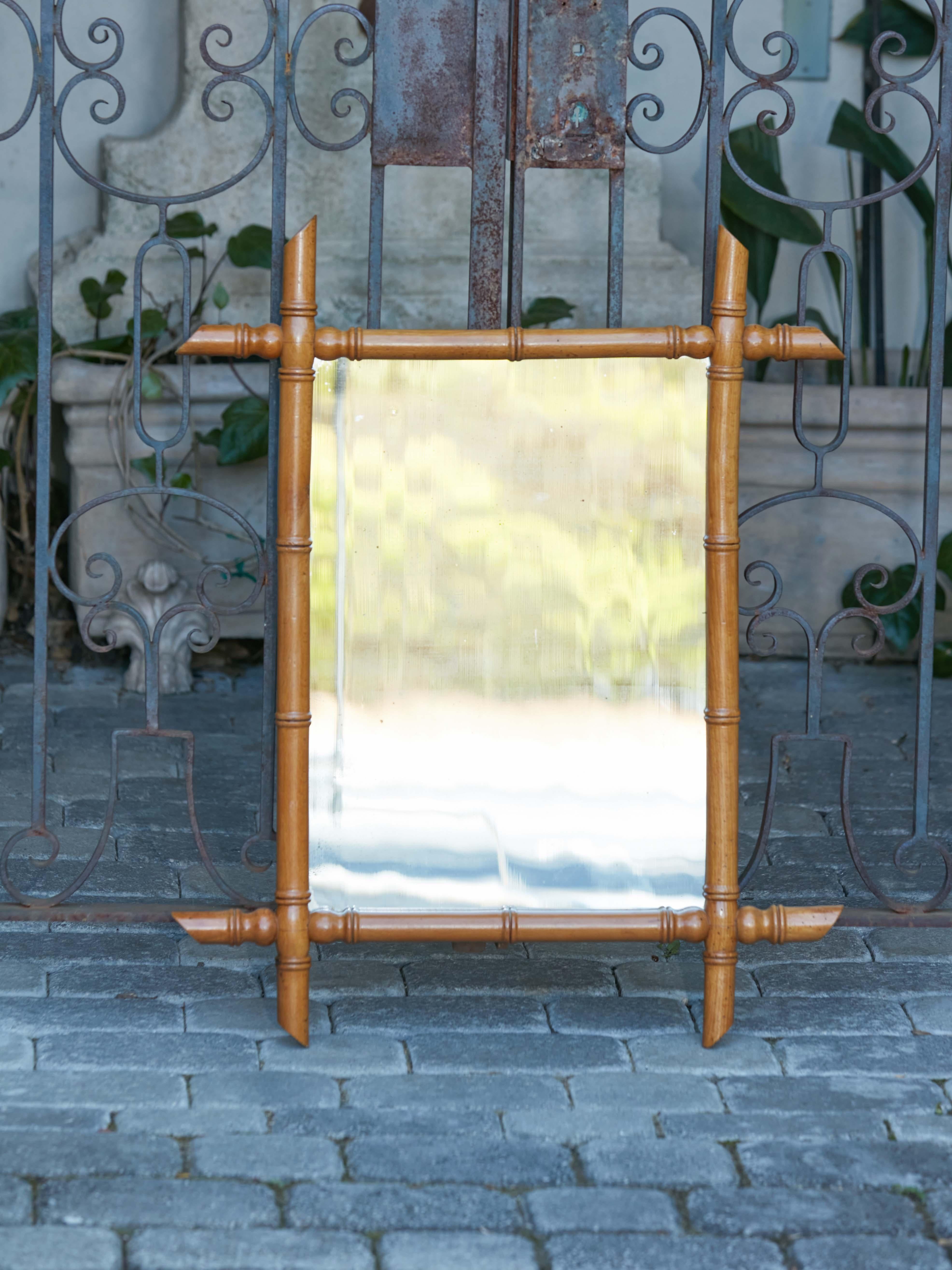French Walnut Faux-Bamboo Mirror with Intersecting Corners, circa 1920 For Sale 10