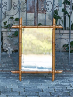 French Walnut Faux-Bamboo Mirror with Intersecting Corners, circa 1920