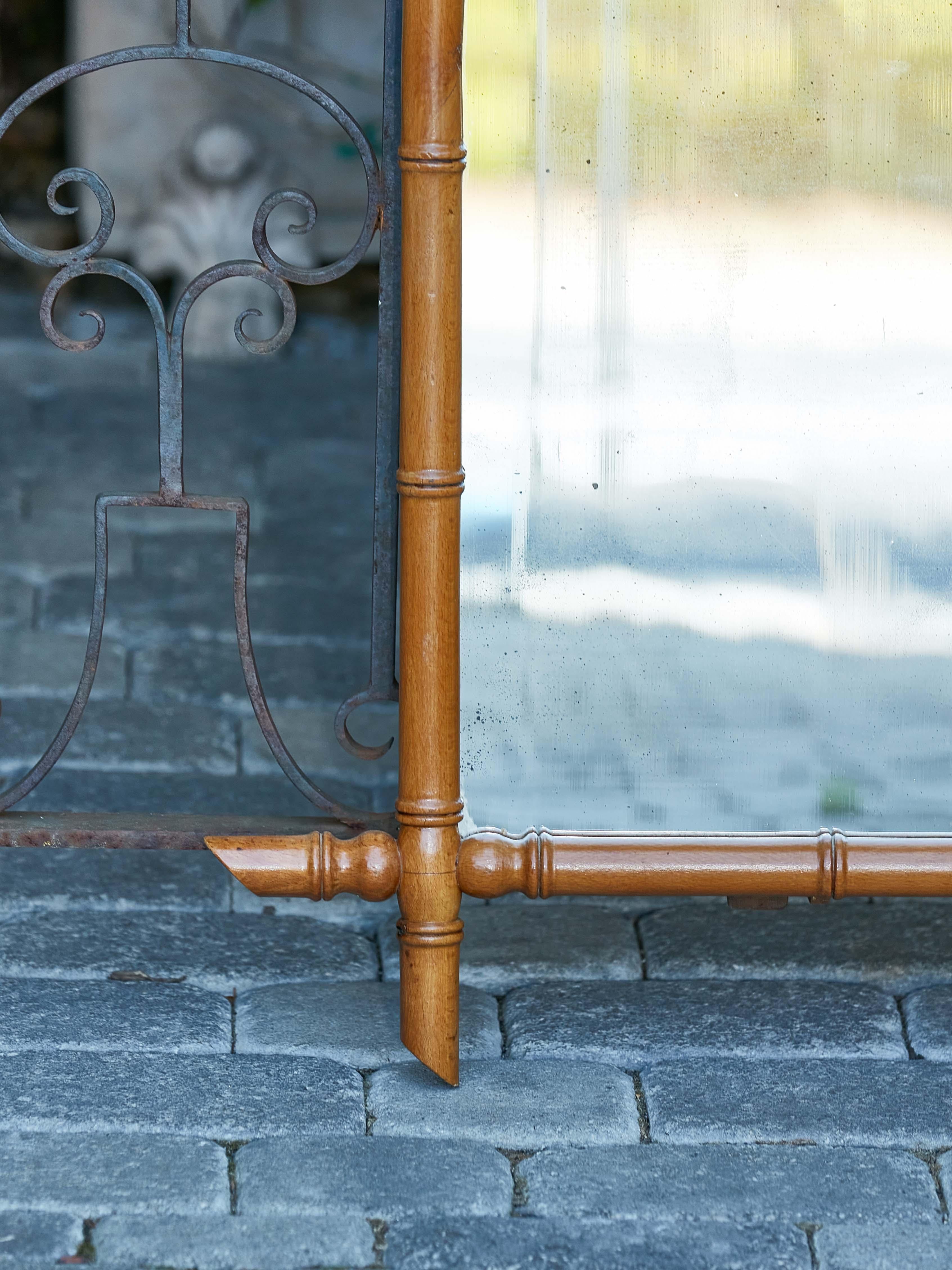 Turned French Walnut Faux-Bamboo Mirror with Intersecting Corners, circa 1920 For Sale