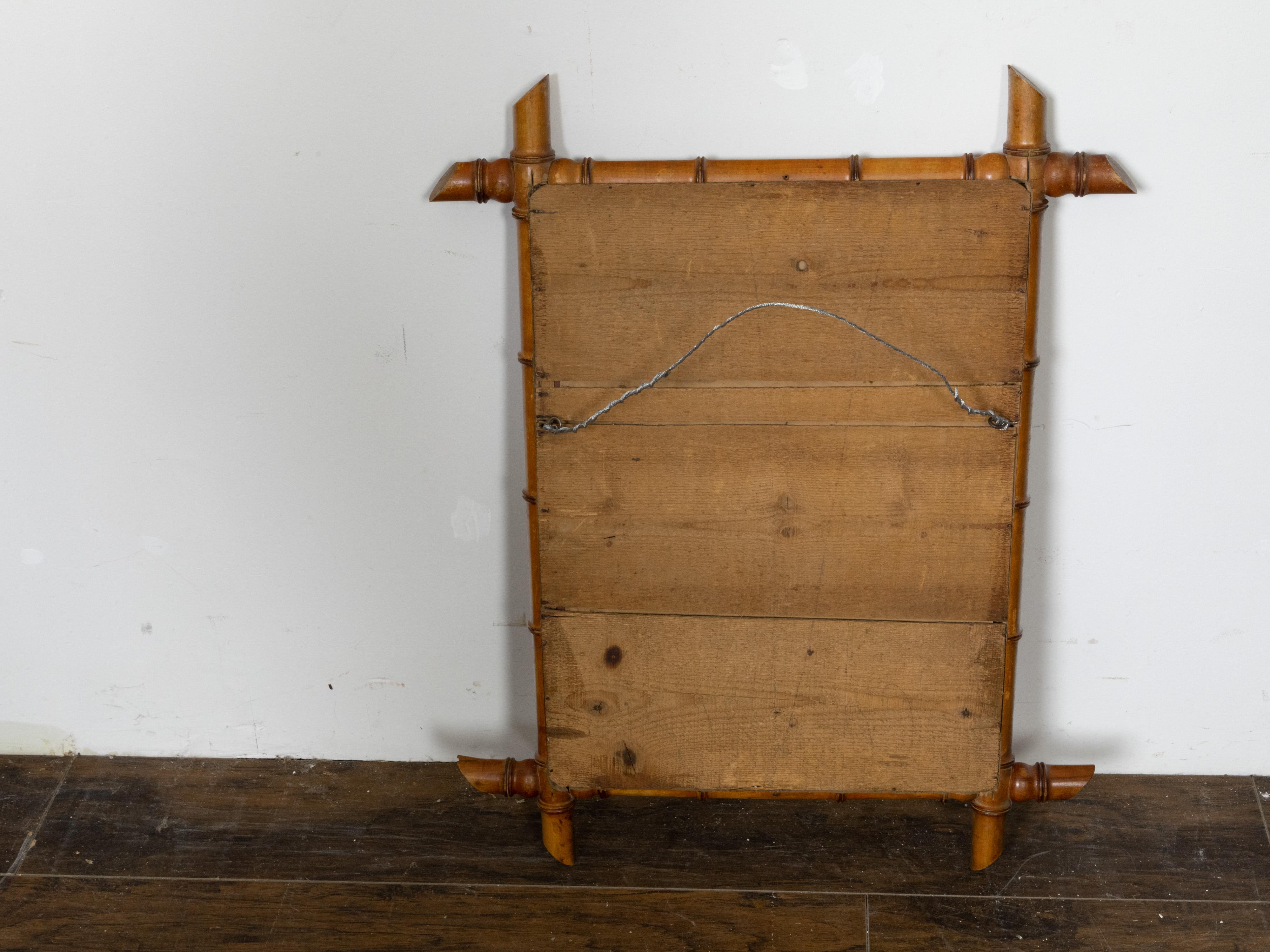French Walnut Faux-Bamboo Mirror with Intersecting Corners, circa 1920 For Sale 2