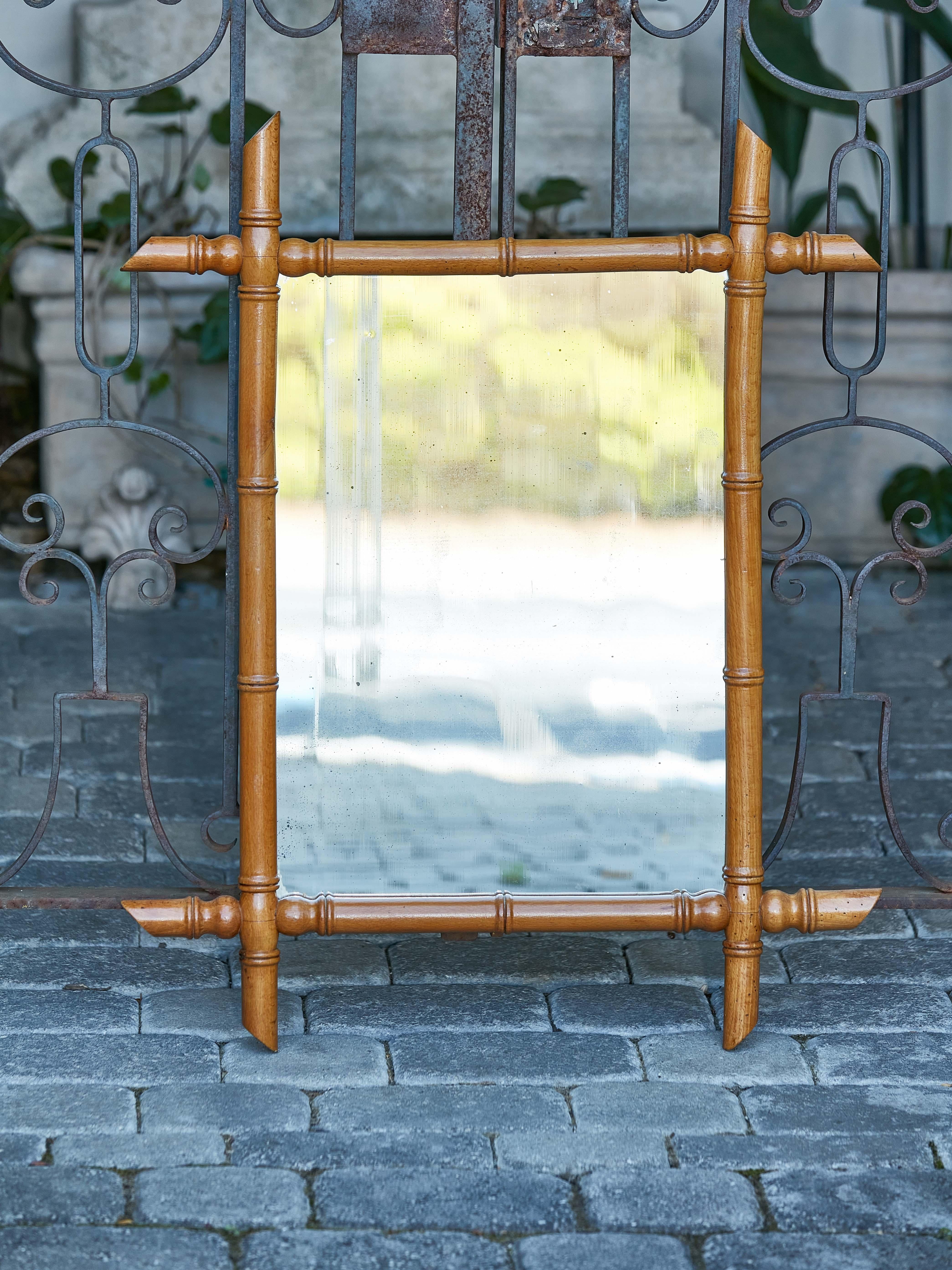 French Walnut Faux-Bamboo Mirror with Intersecting Corners, circa 1920 For Sale 1