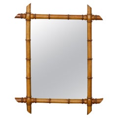 Miroir français en noyer imitation bambou aux coins entrecroisés, vers 1920
