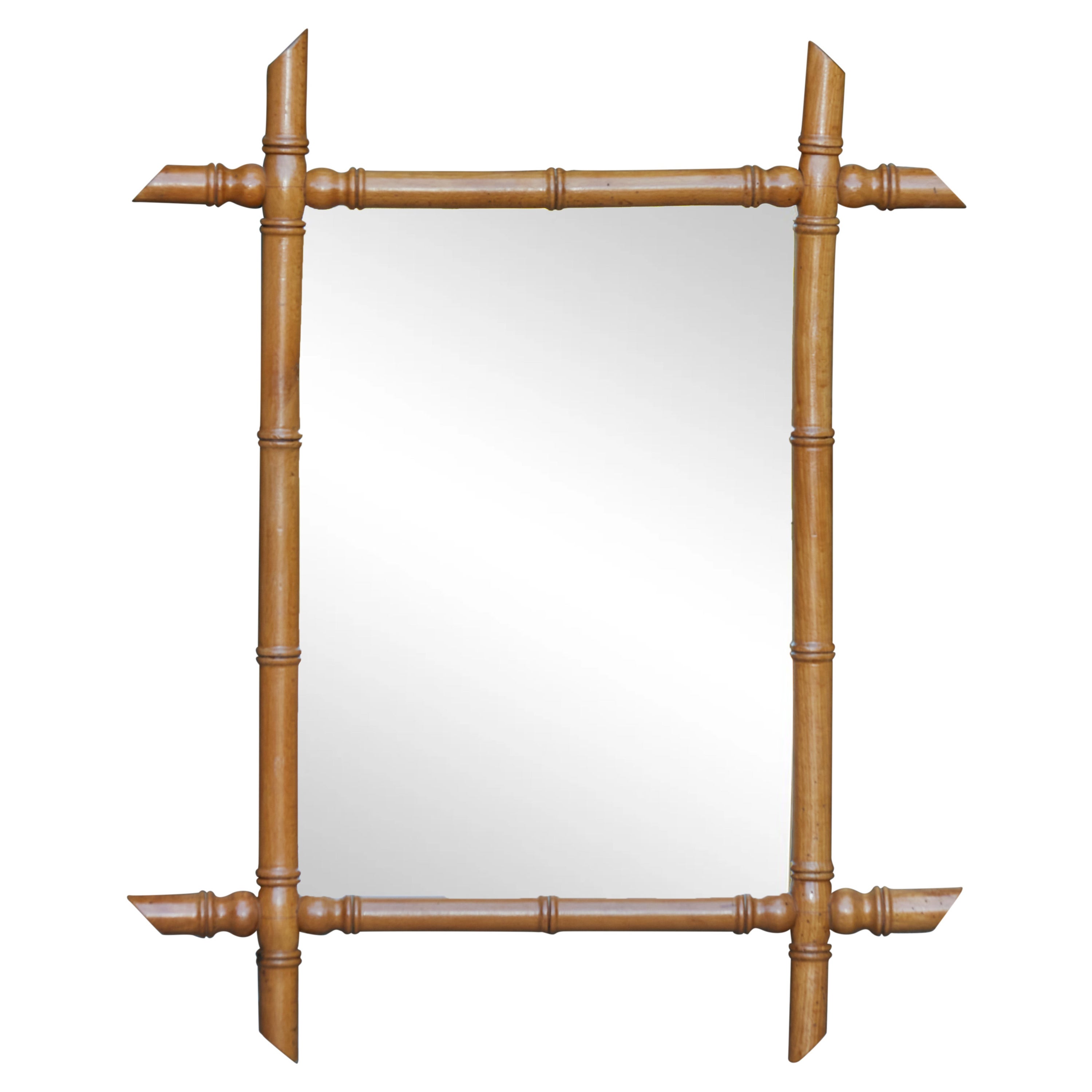 Miroir en faux bambou avec coins entrecroisés, vers 1920