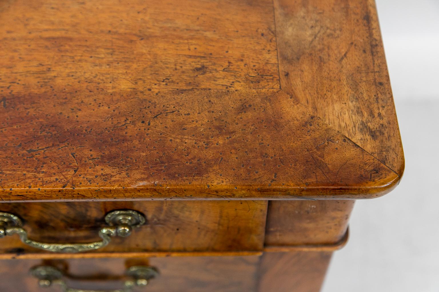 Brass French Walnut Four-Drawer Chest For Sale