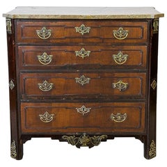 French Walnut Four-Drawer Marble-Top Commode