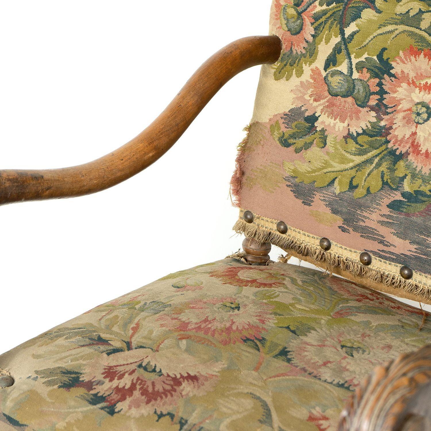 French Walnut Framed Armchair With Poppy Tapestry Upholstery, 19th Century For Sale 9