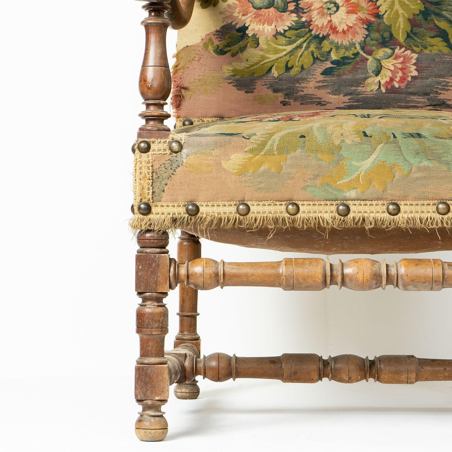 French Walnut Framed Armchair With Poppy Tapestry Upholstery, 19th Century For Sale 2