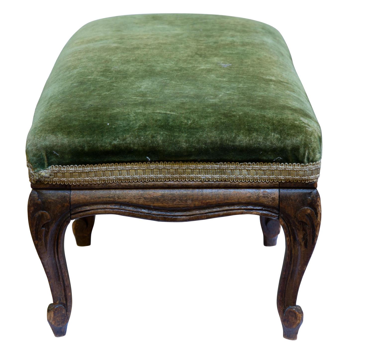 French walnut framed long footstool of small size with 6 cabriole legs,

circa 1880.

 