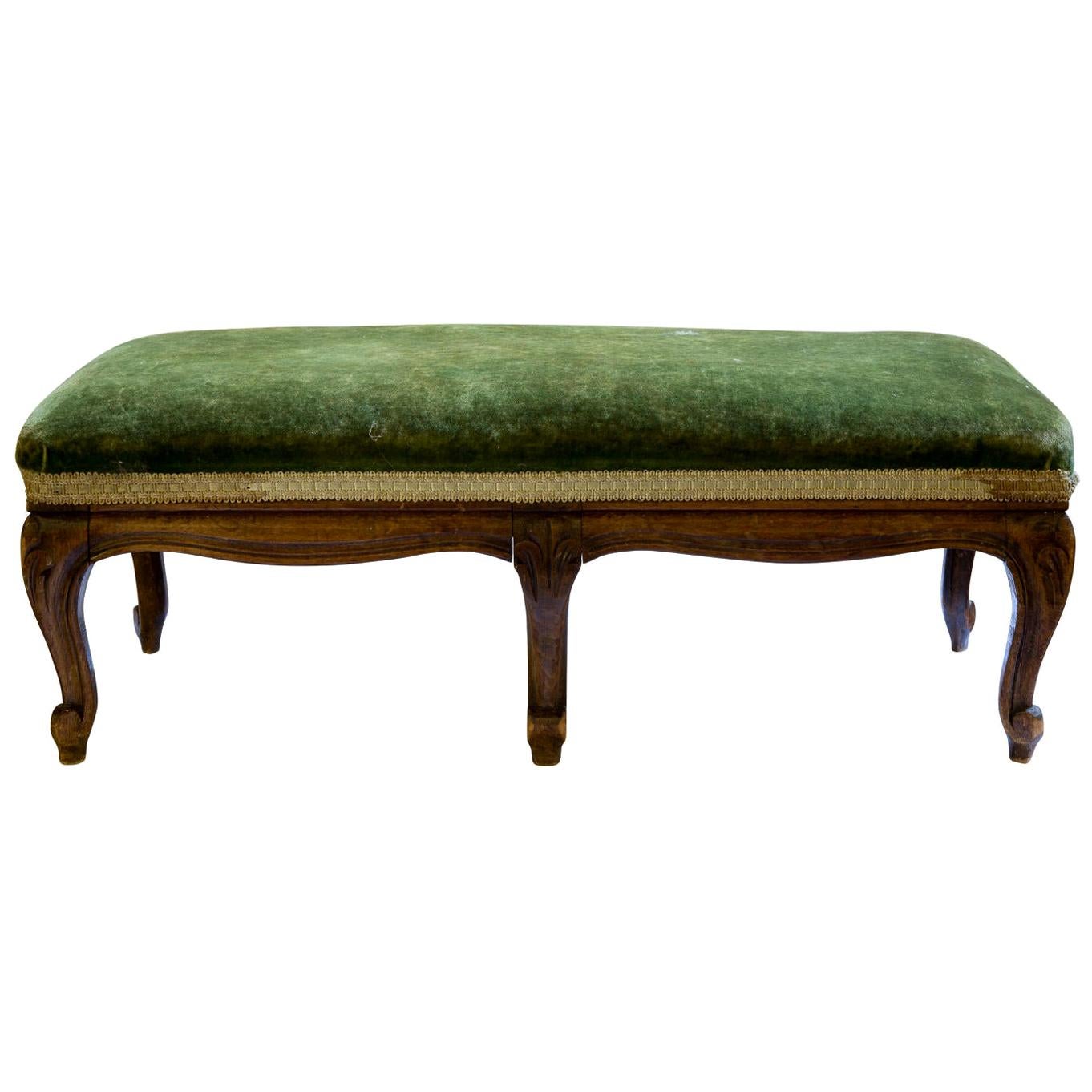 French Walnut Framed Long Footstool of Small Size