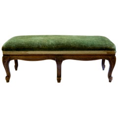 Antique French Walnut Framed Long Footstool of Small Size