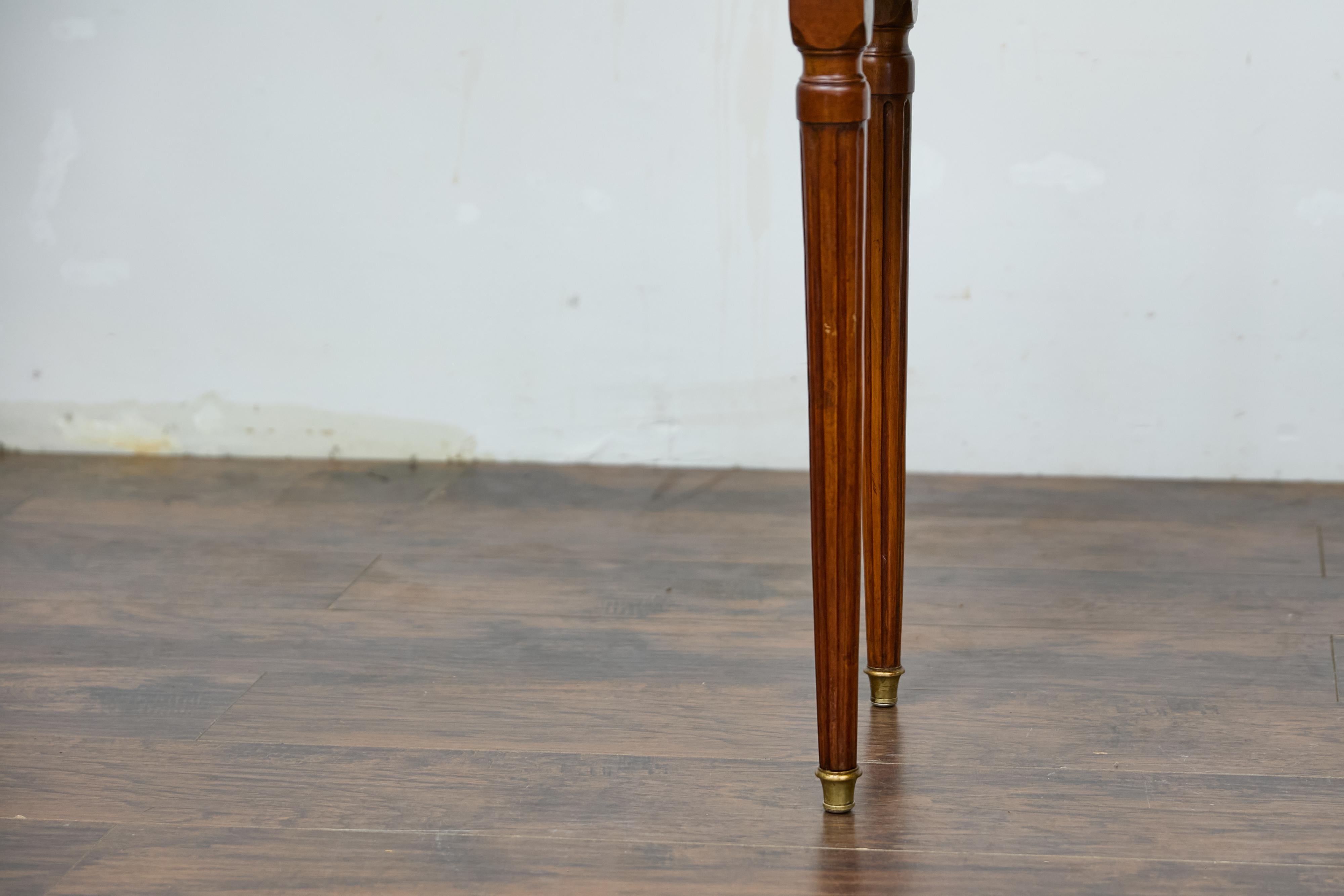 Brass French Walnut Game Table with Marquetry and Reversible Felt Top, Circa 1880 For Sale