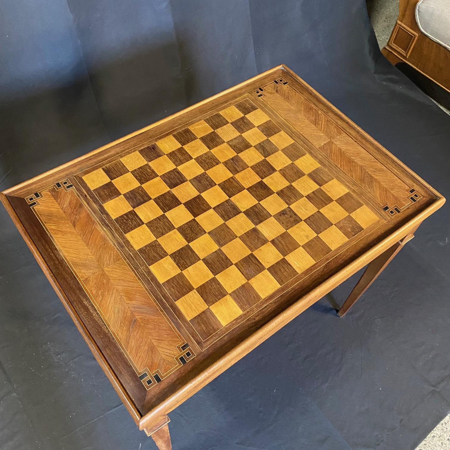 French Walnut Game Table with Reversible Embossed Leather Top 7