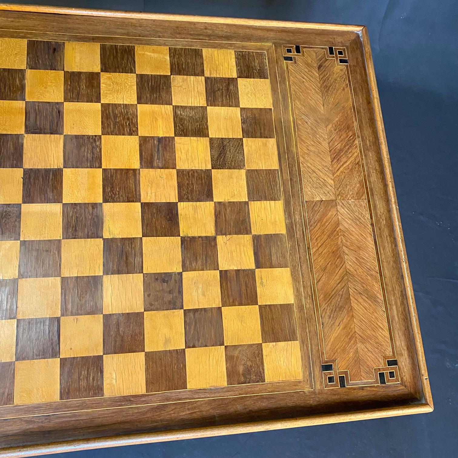 French Walnut Game Table with Reversible Embossed Leather Top 9