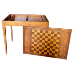 French Walnut Game Table with Reversible Embossed Leather Top