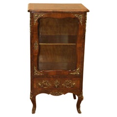 Antique French Walnut Glass Door Display Cabinet