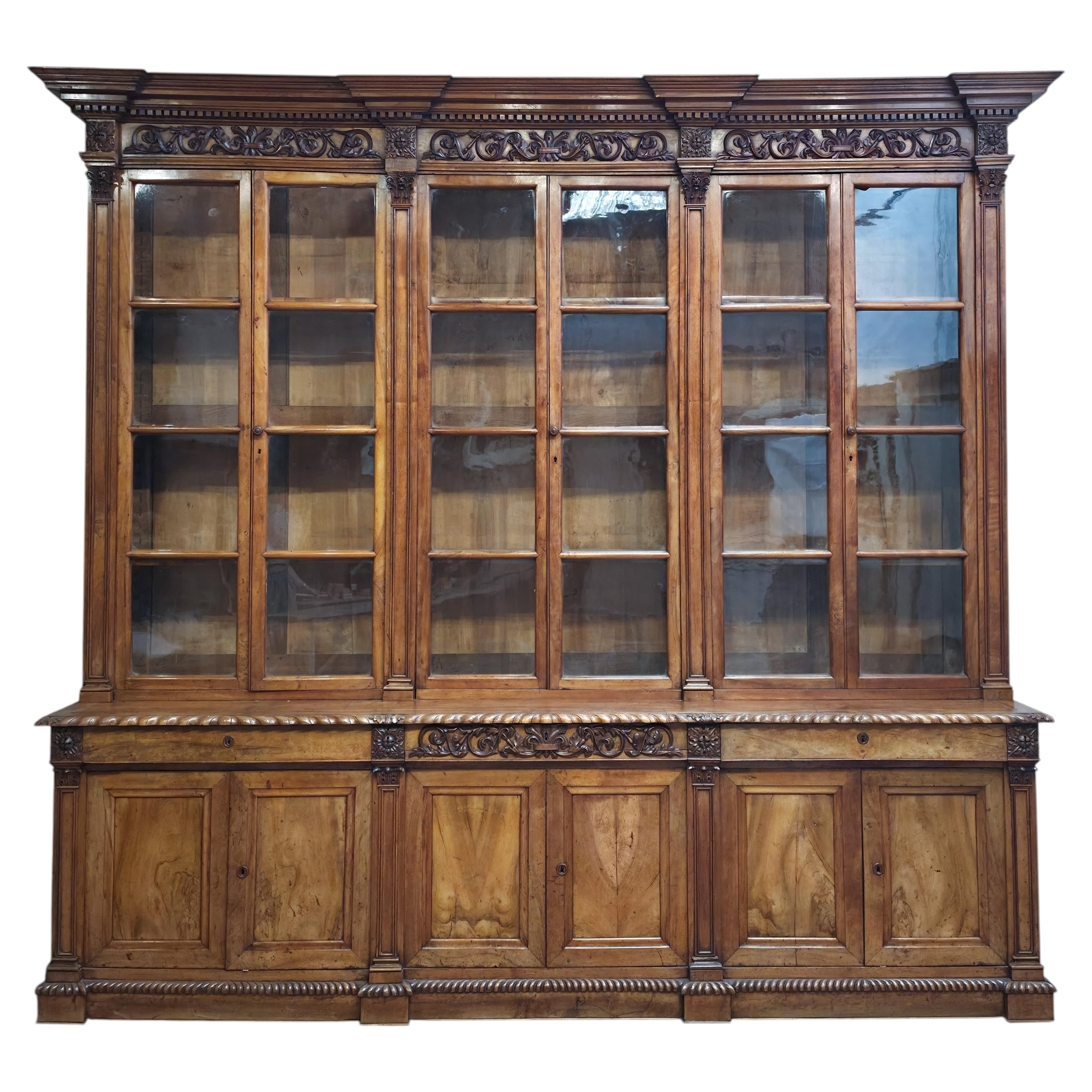 French Walnut Glazed Kitchen Dresser/ Bookcase For Sale