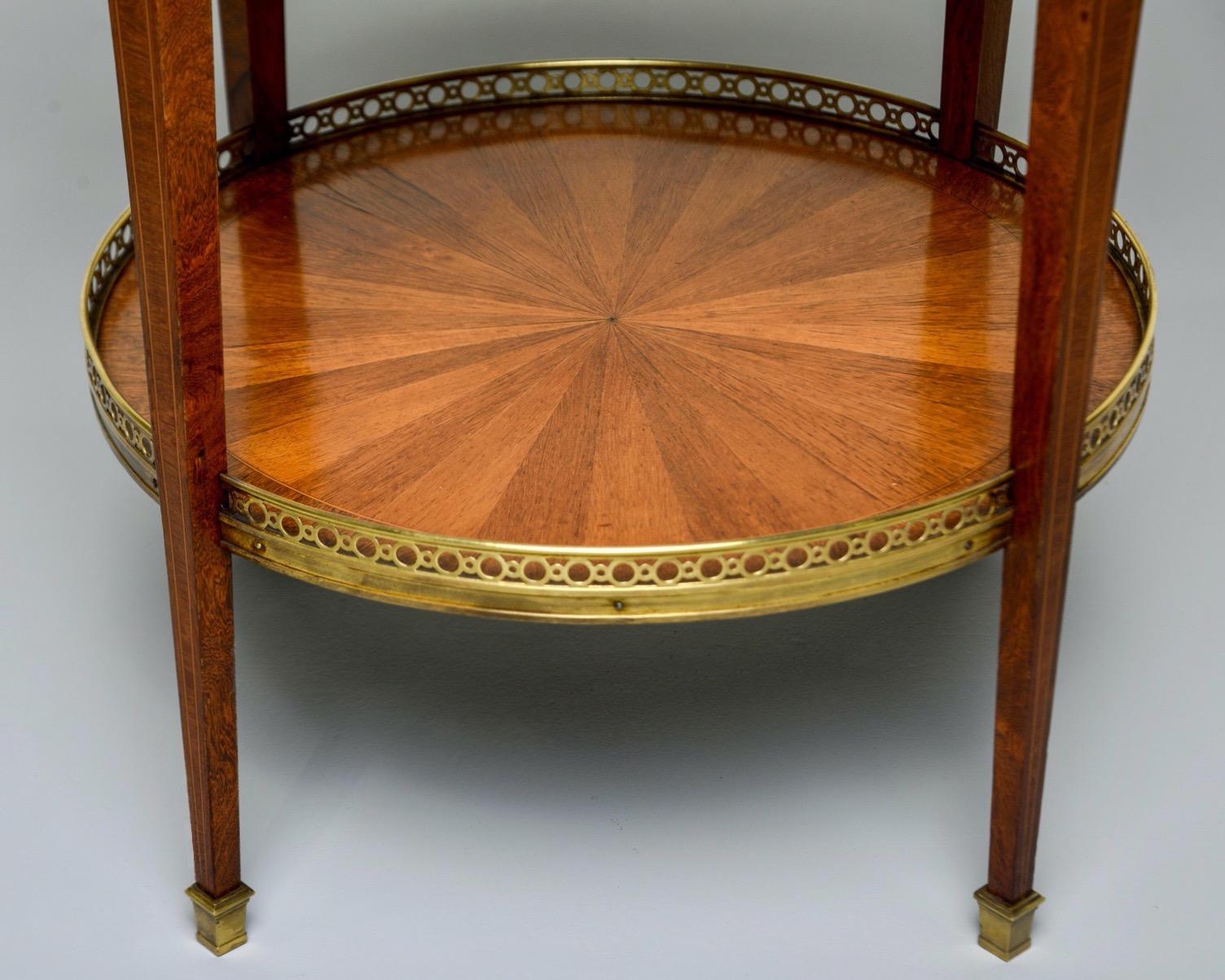 French Walnut Gueridon Brass Gallery and Marquetry For Sale 9