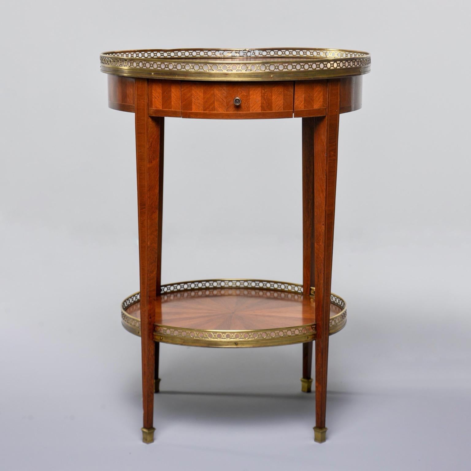 French Walnut Gueridon Brass Gallery and Marquetry In Good Condition For Sale In Troy, MI