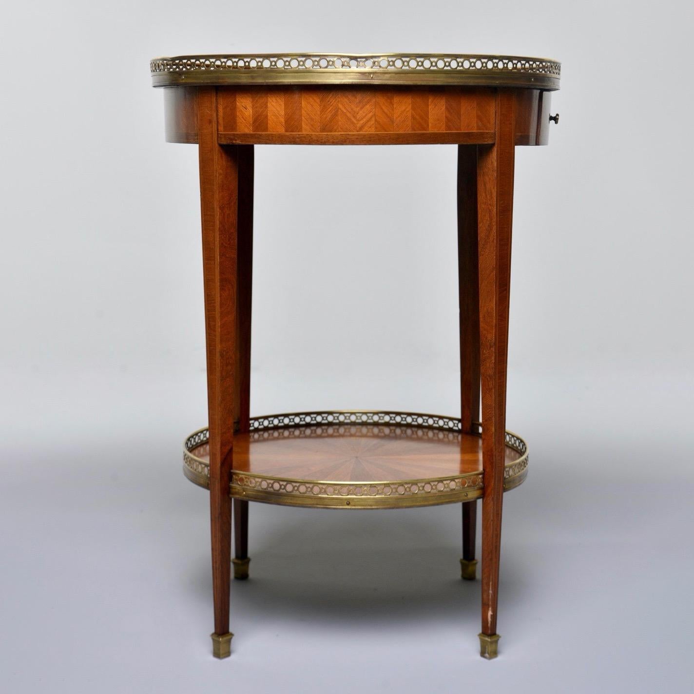 20th Century French Walnut Gueridon Brass Gallery and Marquetry For Sale