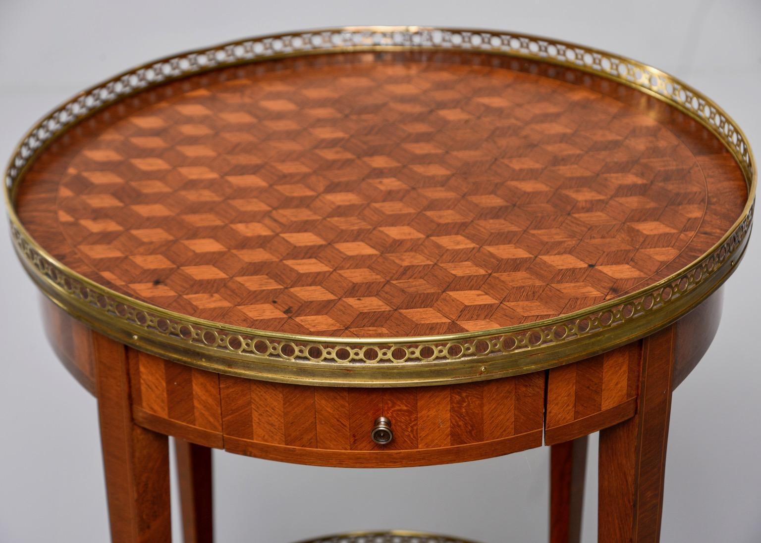 French Walnut Gueridon Brass Gallery and Marquetry For Sale 3