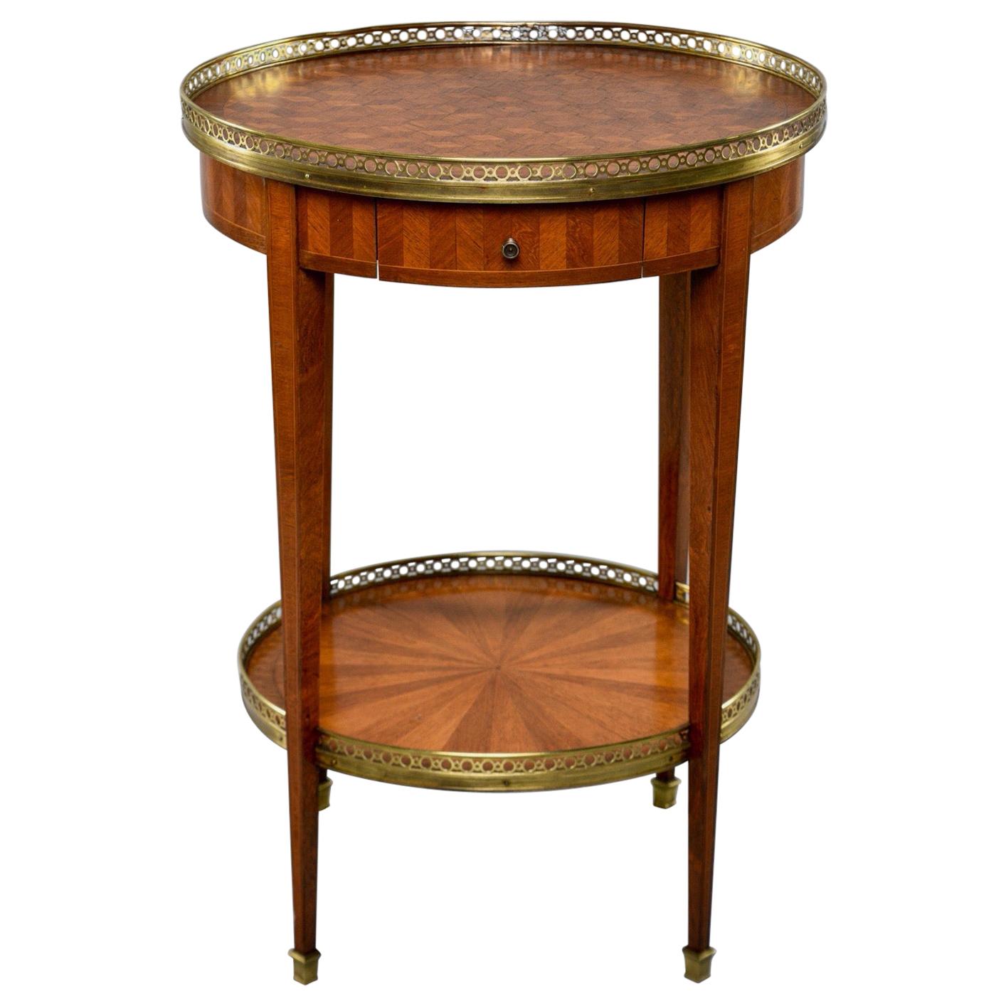 French Walnut Gueridon Brass Gallery and Marquetry