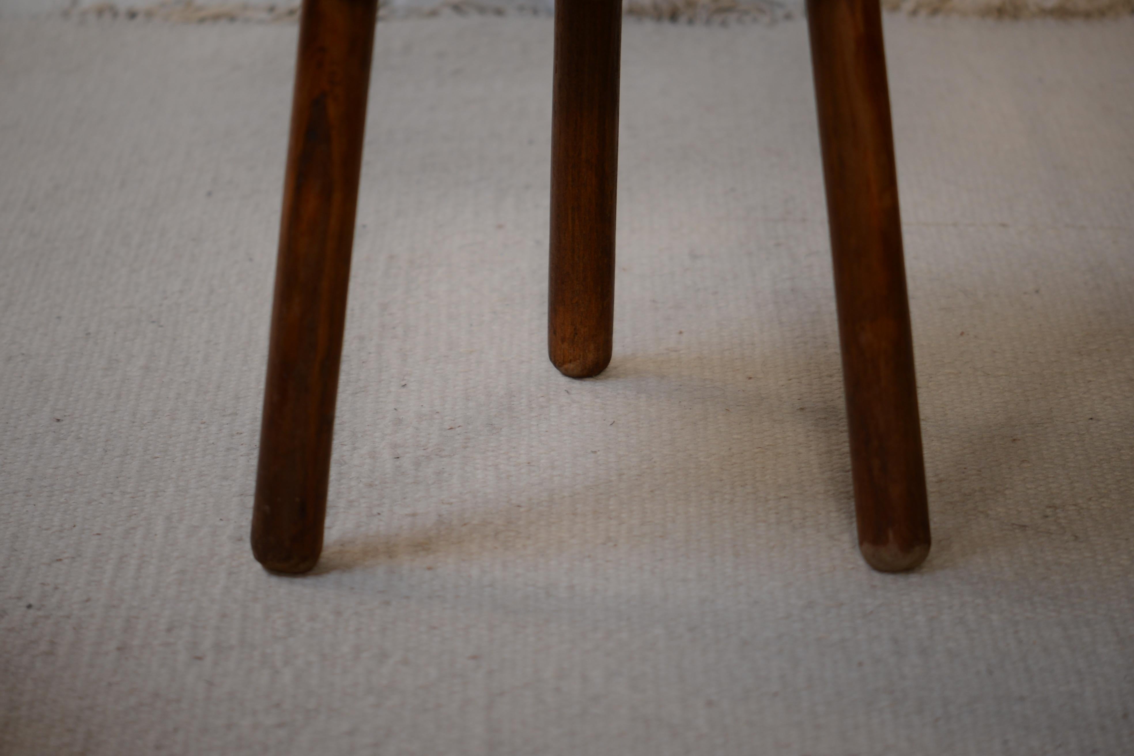 Stained French Walnut Hexagon Little Stool circa 1950 Brutalist 