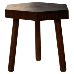 French Walnut Hexagon Little Stool circa 1950 Brutalist