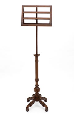 French Walnut Lectern, Hand-Carved, Adjustable Stand, Antique, 1880