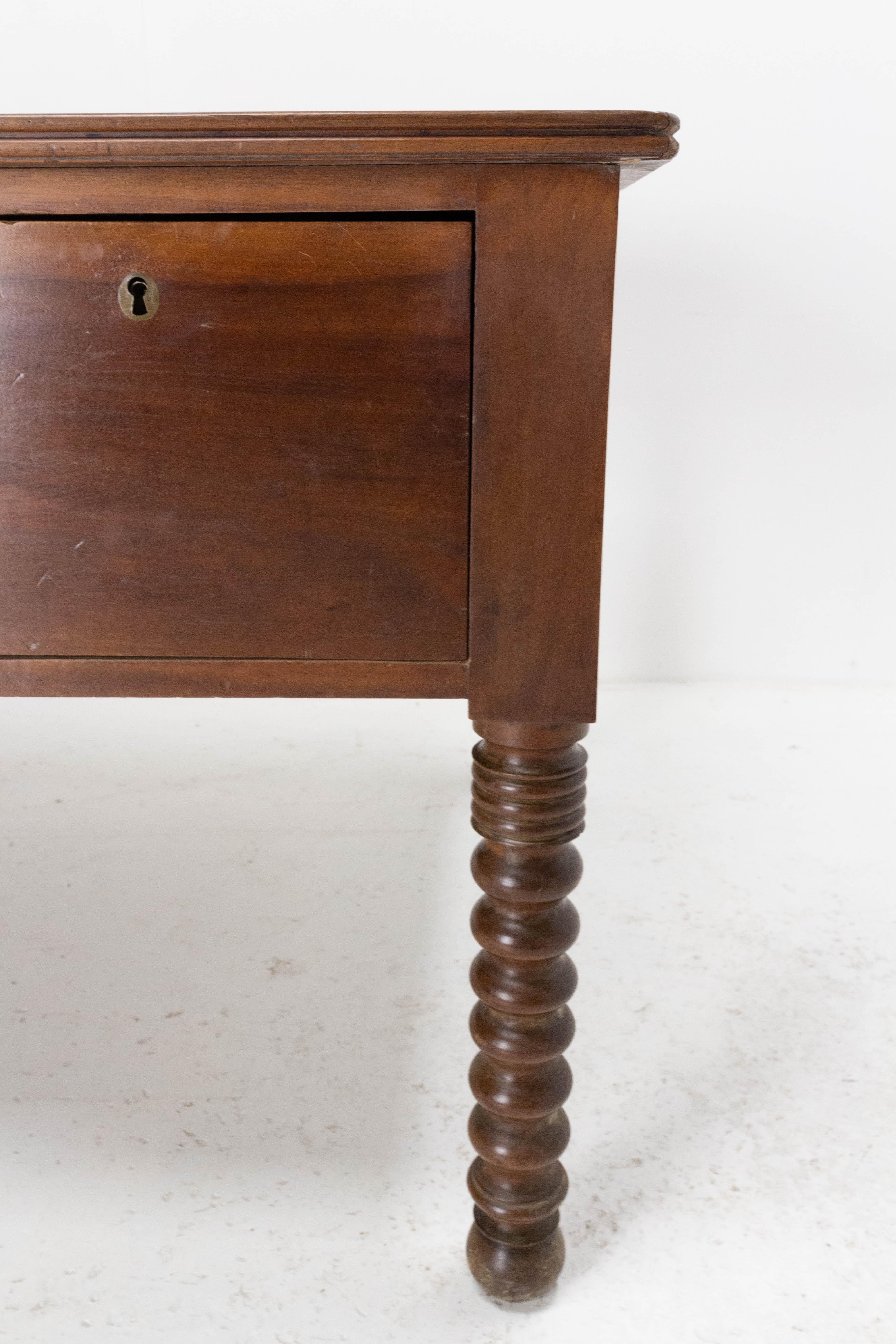 French Walnut Louis Philippe Desk Leather Top Writing Table, 19th Century 9