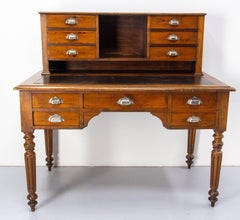 French Walnut Louis Philippe Desk Leather Top Writing Table, 19th Century