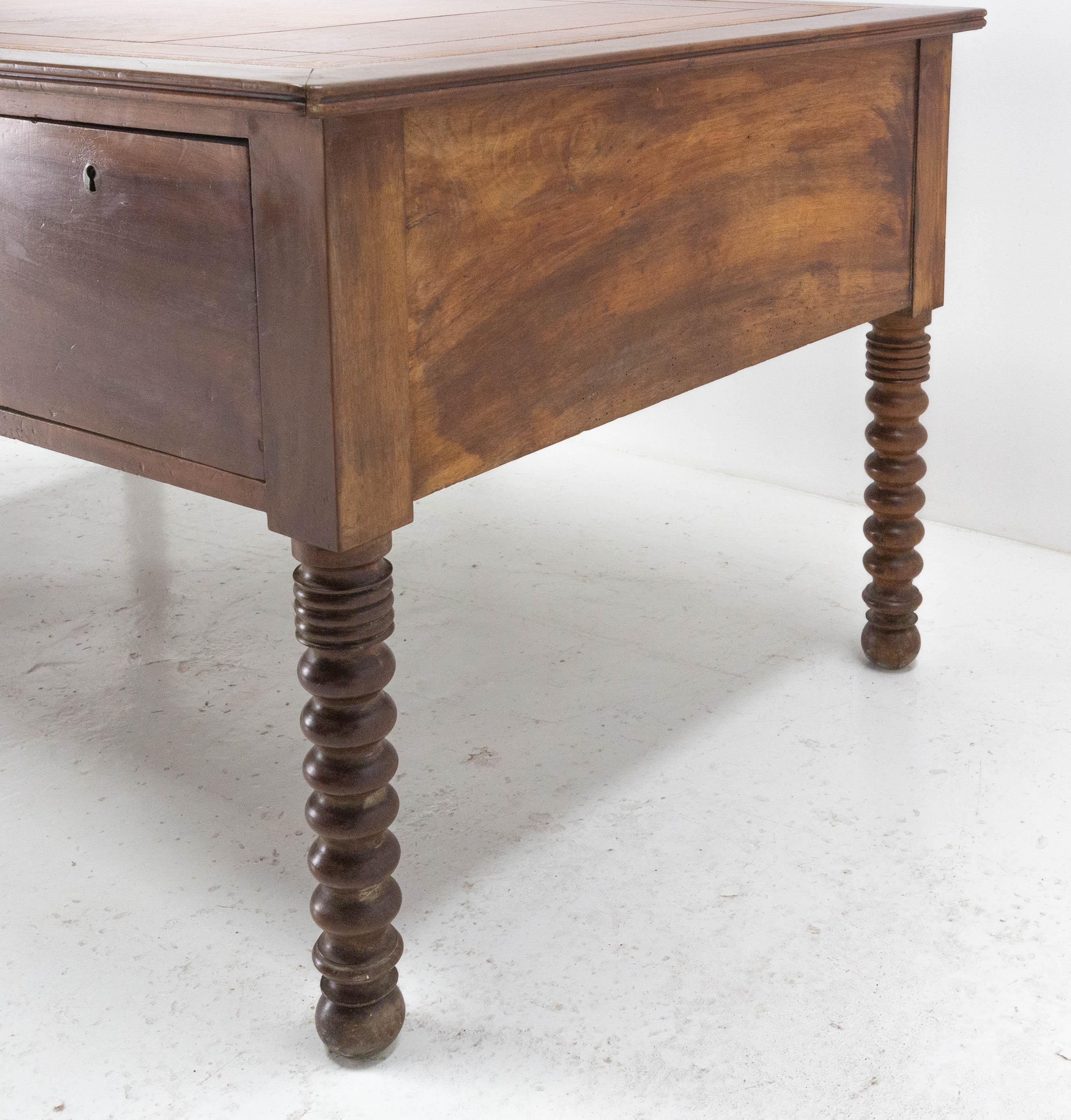 French Walnut Louis Philippe Desk Leather Top Writing Table, 19th Century 2