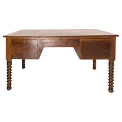 French Walnut Louis Philippe Desk Leather Top Writing Table, 19th Century