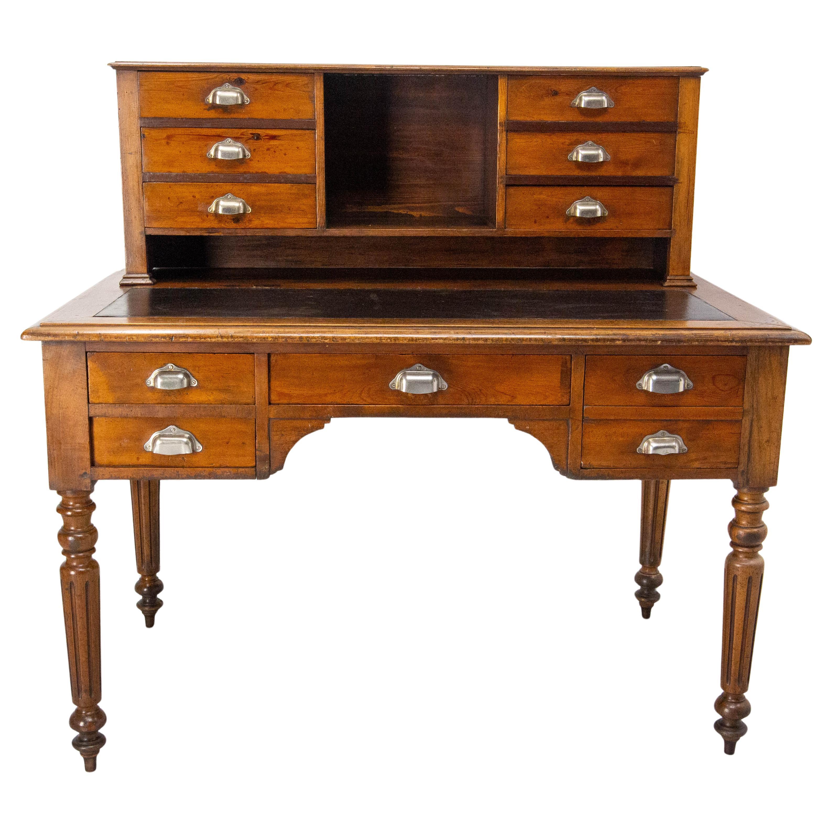 French Walnut Louis Philippe Desk Leather Top Writing Table, 19th Century