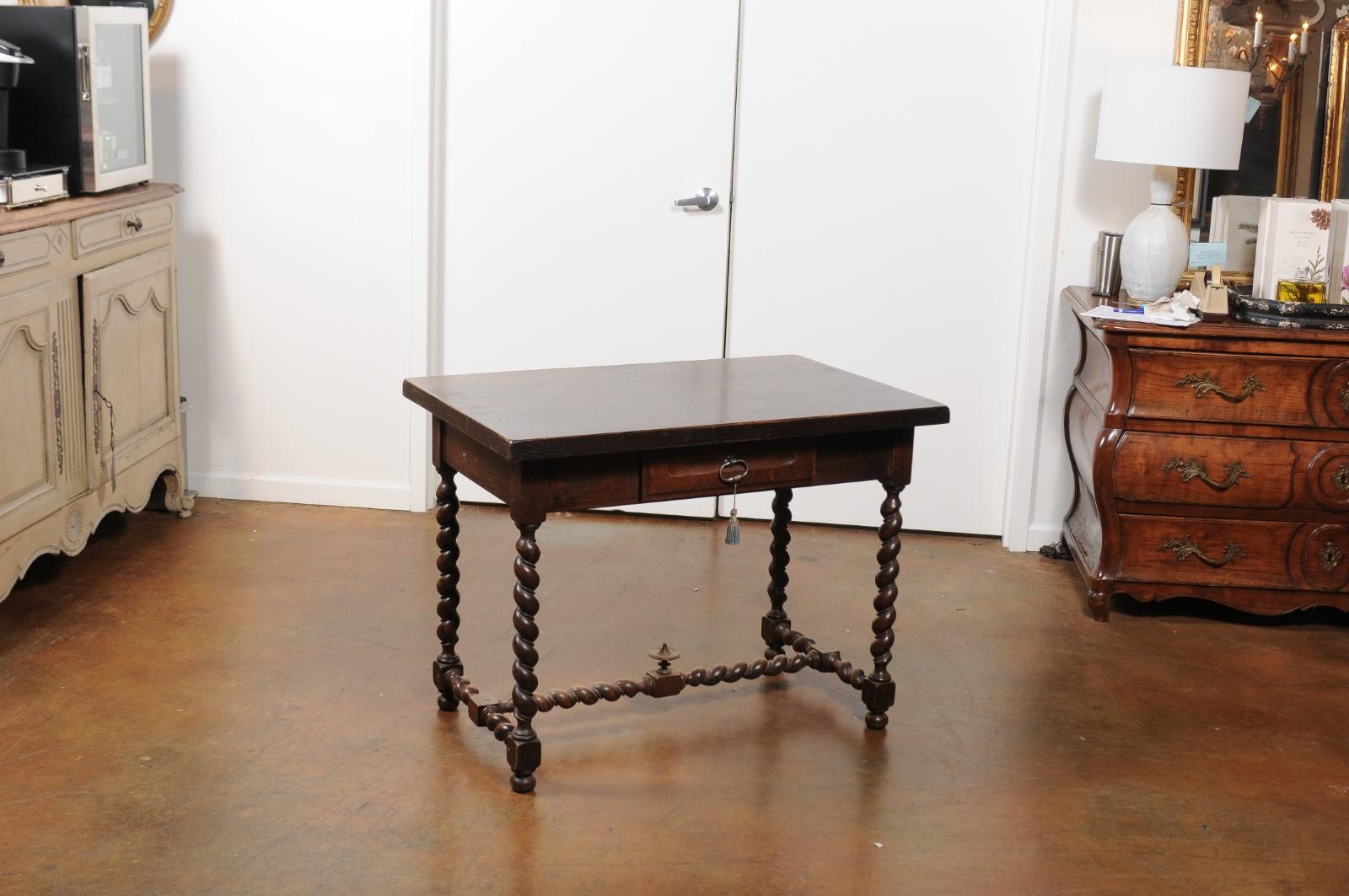 Turned French Walnut Louis XIII Style Desk with Barley Twist Base from the 19th Century