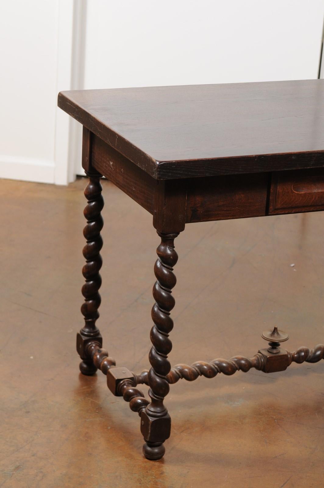French Walnut Louis XIII Style Desk with Barley Twist Base from the 19th Century In Good Condition In Atlanta, GA