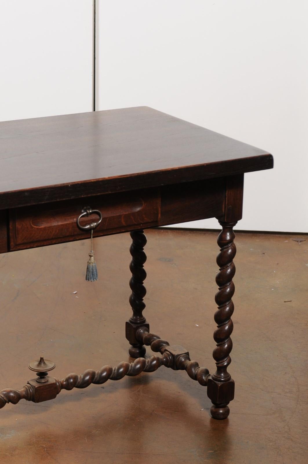 French Walnut Louis XIII Style Desk with Barley Twist Base from the 19th Century 1