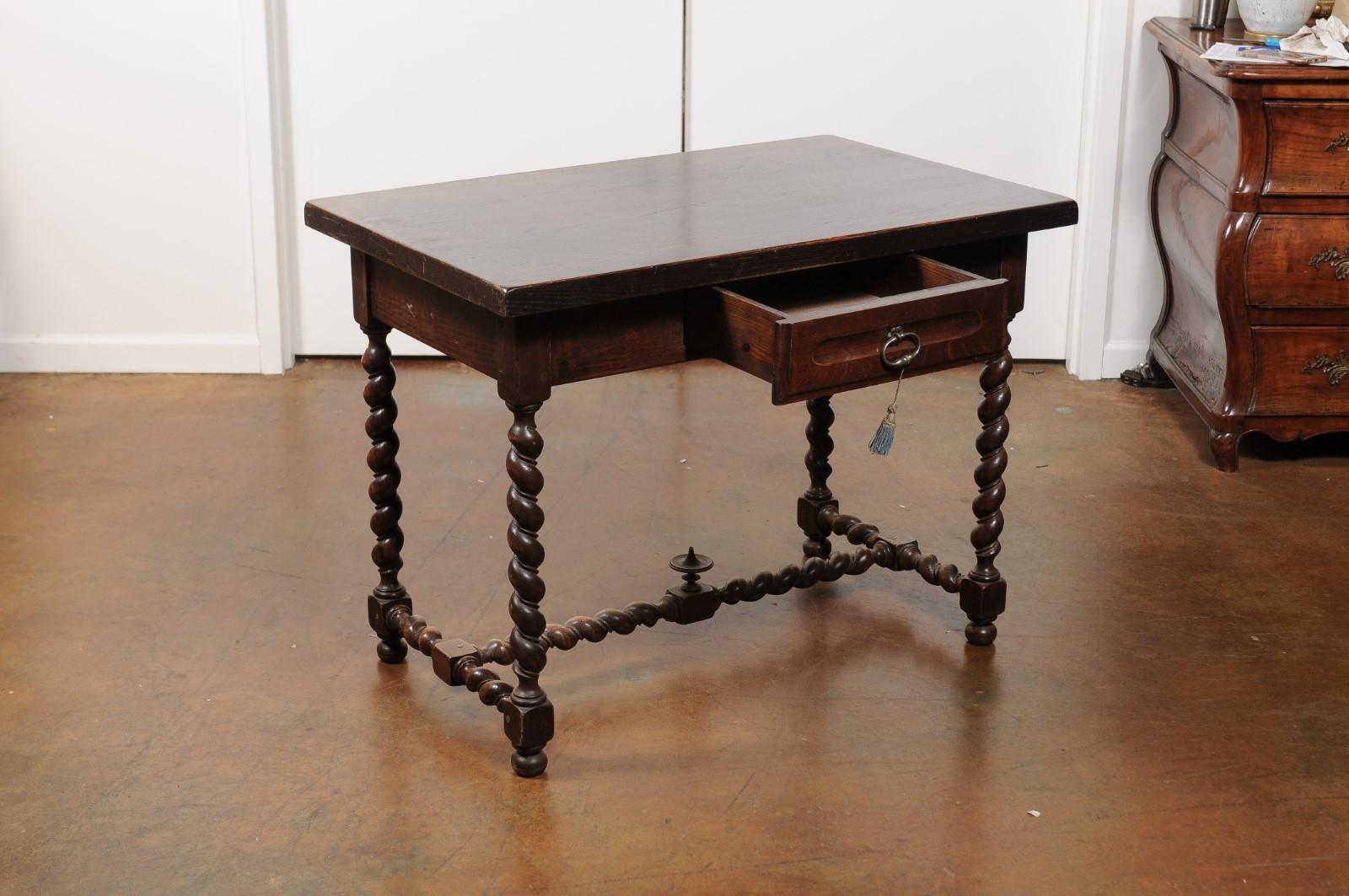 French Walnut Louis XIII Style Desk with Barley Twist Base from the 19th Century 2